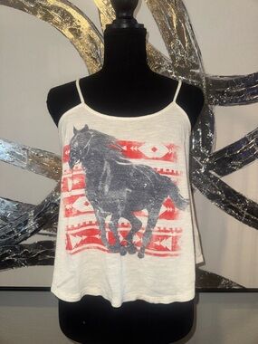 Aeropostale White Spaghetti-Strap Tank with Gray Horse and Red Graphic